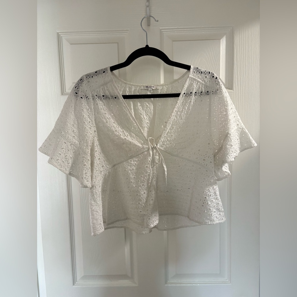 Madewell White Eyelet Tie-Front Blouse